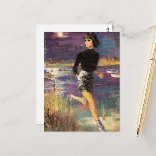 Sie rennt auf der Strandpromenade Postkarte (Vorderseite/Rückseite Beispiel)
