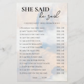 Sie sagte, er sagte Brautparty Game Cloud Nine Flyer (Vorne)