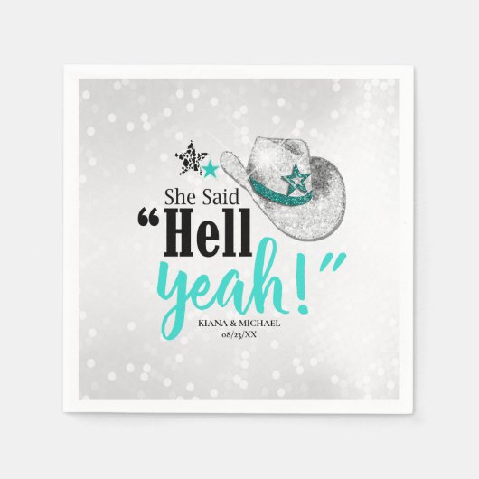 Sie sagte 'Hell Yeah' Cowgirl Hat Aquamarin ID927 Serviette (Vorderseite)