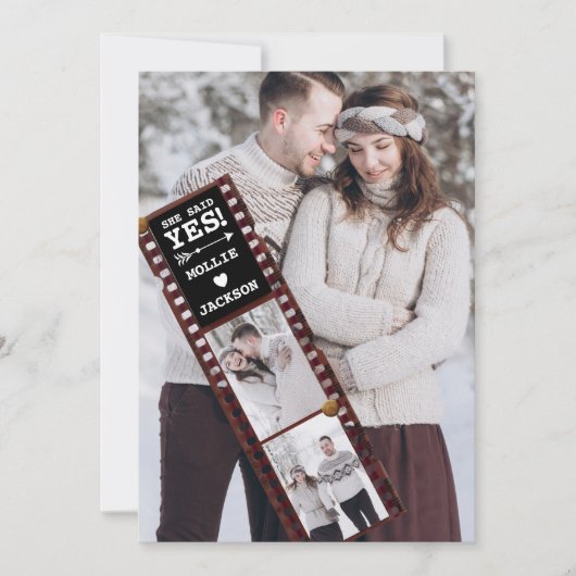 Sie sagte ja 3 Foto Verlobung Ankündigung (Vorderseite)