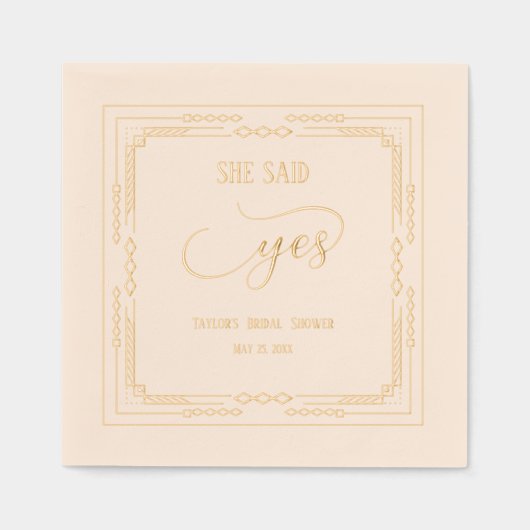 Sie sagte ja, Art-Deco-Brautparty Servietten Mit Folie (Vorderseite)