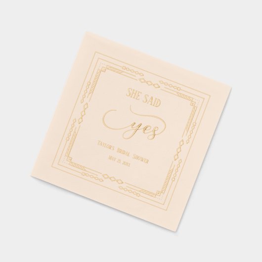 Sie sagte ja, Art-Deco-Brautparty Servietten Mit Folie (Links)