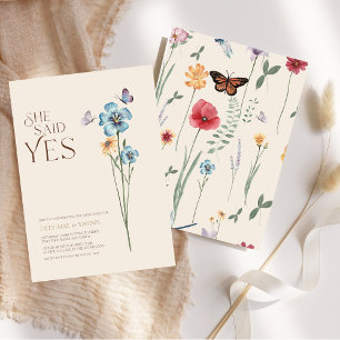 Sie sagte Ja Blaue Wildblumen-Hochzeitseinladung Einladung