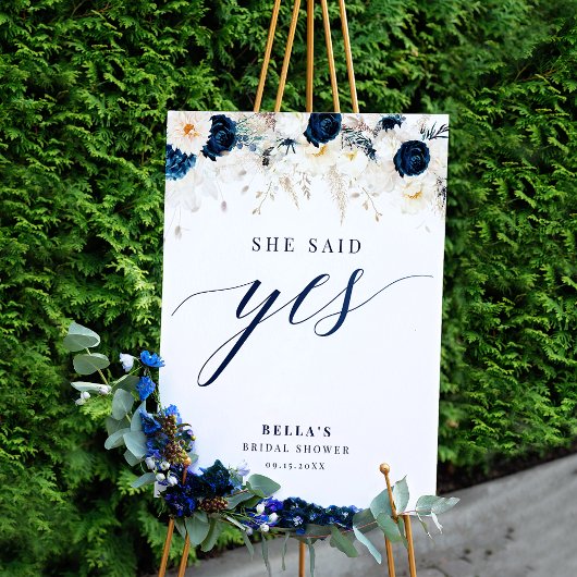 Sie sagte ja blaues Brautparty Poster