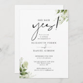 Sie sagte ja, Blumengrün Engagement Partei Einladung (Vorne/Hinten)