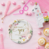Sie sagte Ja Blush Florale Geometrische Hochzeitsd Pappteller (Party)