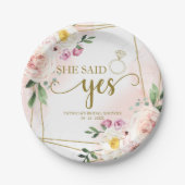 Sie sagte Ja Blush Florale Geometrische Hochzeitsd Pappteller (Vorderseite)