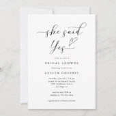Sie sagte ja Brautparty Einladung (Vorderseite)