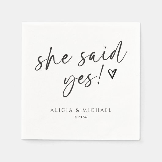 Sie sagte ja Brautparty Moderne Handschrift Serviette (Vorderseite)