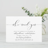 Sie sagte ja, Calligrafy Engagement Partei einlade Einladung (Stehend Vorderseite)