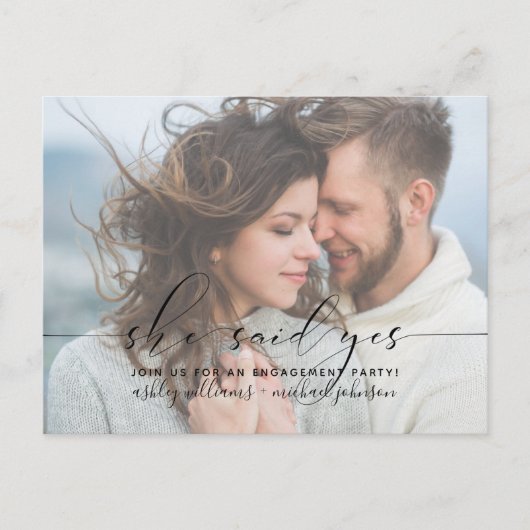 Sie sagte ja, Calligrafy Engagement Partei einlade Postkarte (Vorderseite)