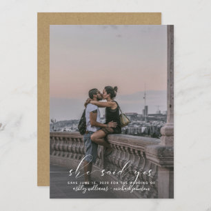 SIE SAGTE JA Calligraphy Kraft Foto Save the Date Einladung