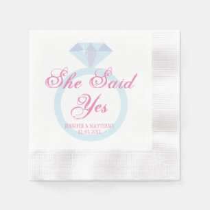 Sie sagte ja Diamond Ring Wedding Monogram Napkins Serviette