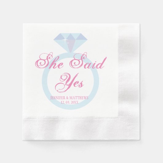 Sie sagte ja Diamond Ring Wedding Monogram Napkins Serviette (Vorderseite)