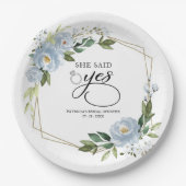 Sie sagte ja dusty Blue Geometric Brautparty Pappteller (Vorderseite)