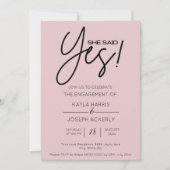 Sie sagte ja Dusty Rose Verlobung Einladung (Vorderseite)