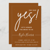 Sie sagte Ja Einfache Brautdusche Einladung (Vorne/Hinten)