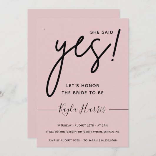 Sie sagte Ja Einfache Brautdusche Einladung (Vorne/Hinten)