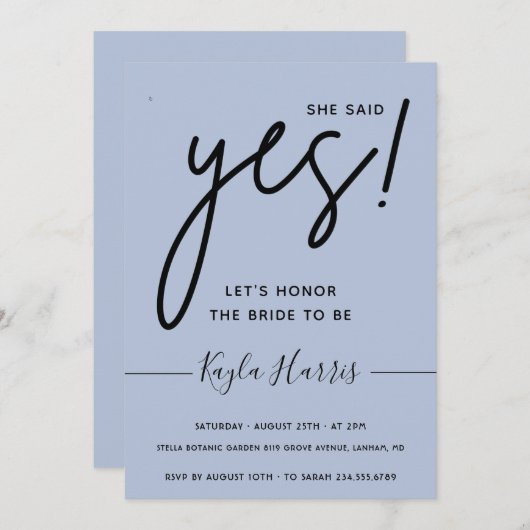 Sie sagte Ja Einfache Brautdusche Einladung (Vorne/Hinten)