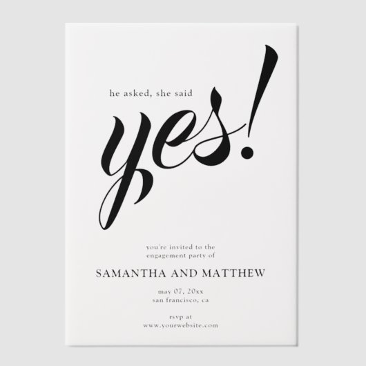 Sie sagte Ja Einfache Engagement Party Pergament Einladungen (Vorderseite)