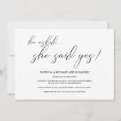 Sie sagte Ja, einfache Kalligrafie-Engagement-Part Einladung (Vorderseite)