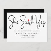 Sie sagte: Ja Einfache Minimalistische schwarze Sc Save The Date (Vorne/Hinten)