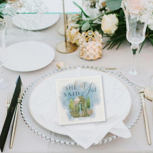Sie sagte ja! Elegant Gazebo taucht Blume Serviette