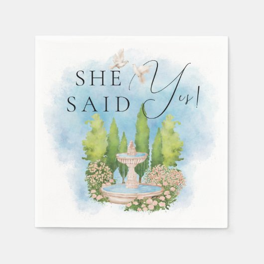 Sie sagte ja! Elegante Brunnen Tauben Blume Serviette (Vorderseite)