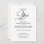 Sie sagte Ja Elegante Script Engagement Party Einladung (Vorderseite)