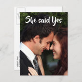 Sie sagte Ja Elegantes Foto Save the Date Ankündigungspostkarte (Vorne/Hinten)