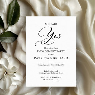 Sie sagte Ja Elegantes Schrift Engagement-Party Einladung