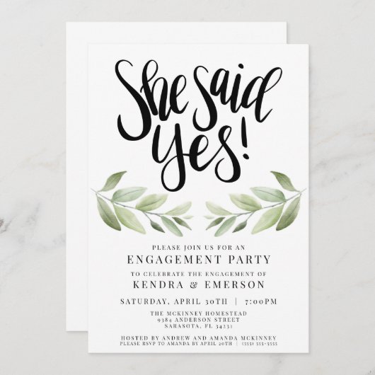 Sie sagte ja Engagement Partei Einladung (Vorne/Hinten)