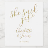 Sie sagte ja Engagement Partei Gold Liebe Herz Weinetikett (Einzelnes Label)