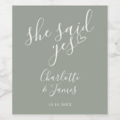 Sie sagte ja Engagement Partei Herz-Sage Grün Weinetikett (Einzelnes Label)