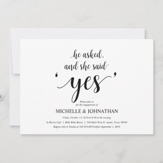 Sie sagte ja, Engagement Partei lädt ein Einladung (Vorderseite)