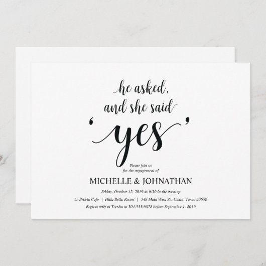 Sie sagte ja, Engagement Partei lädt ein Einladung (Vorne/Hinten)