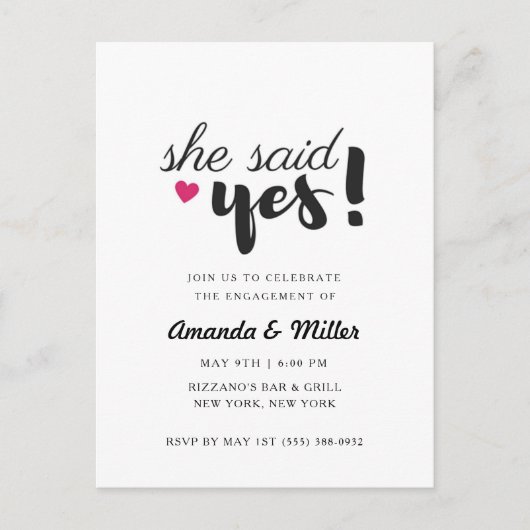 Sie sagte Ja-Engagement-Partei Postkarte (Vorderseite)