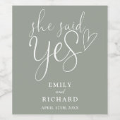 Sie sagte ja Engagement Partei Sage Green Weinetikett (Einzelnes Label)