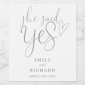 Sie sagte ja Engagement Partei Sage Green Weinetikett (Einzelnes Label)