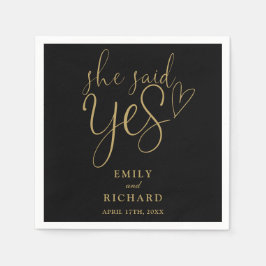 Sie sagte Ja Engagement Partei schwarz und Gold Serviette