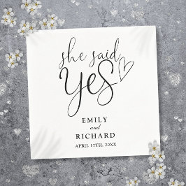 Sie sagte Ja Engagement Partei schwarz und weiß Serviette