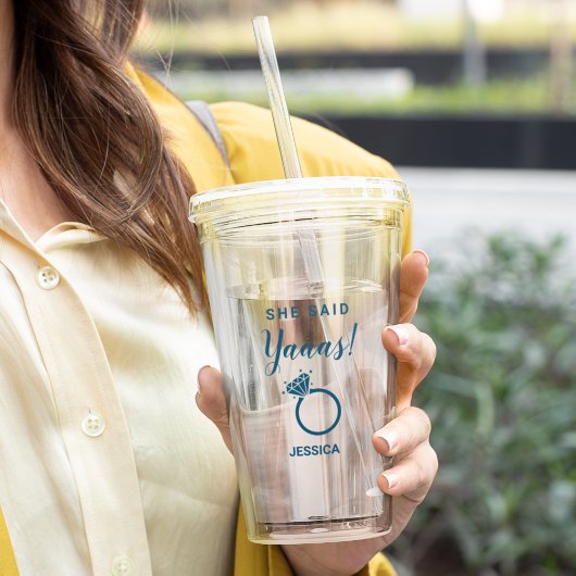 Sie sagte Ja Engagement Party Blue Color Acryltrinkbecher