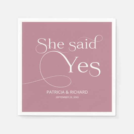 Sie sagte ja Engagement Party Dusty Pink Serviette (Vorderseite)
