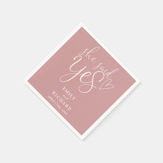 Sie sagte ja Engagement Party Dusty Rose Rosa Serviette (Ecke)