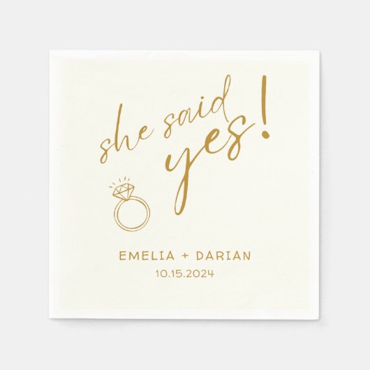 Sie sagte ja Engagement Party Dusty Yellow Serviette (Vorderseite)