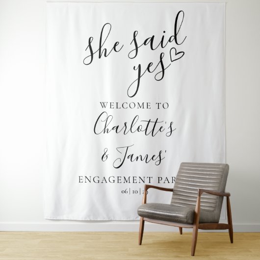Sie sagte Ja Engagement Party Foto-Prop Wandteppich (Beispiel)