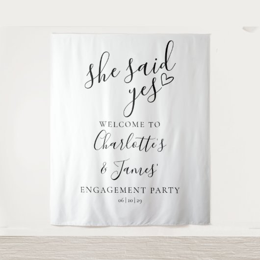 Sie sagte Ja Engagement Party Foto-Prop Wandteppich (Vorderseite)
