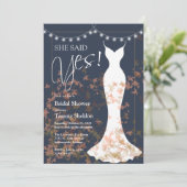 Sie sagte ja Fall Blue Bridal Dusche Einladung (Stehend Vorderseite)