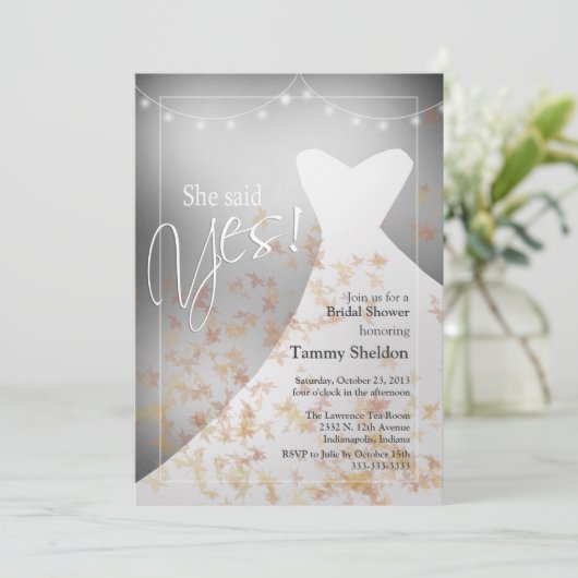 Sie sagte ja Fall Bridal Dusche Einladung (Stehend Vorderseite)