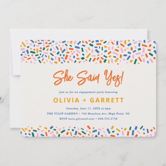 Sie sagte Ja Festive Spaß Engagement Party Einladung (Vorderseite)